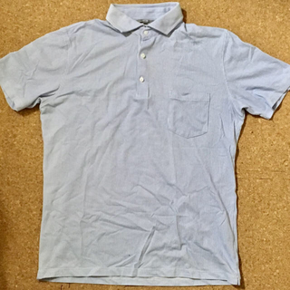 ユニクロ(UNIQLO)のほぼ新品 ポロシャツ 半袖  XL ストライプ 青 白 メンズ(ポロシャツ)