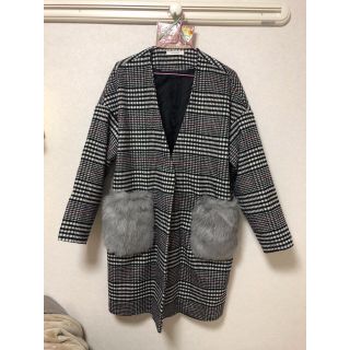 ダブルクローゼット(w closet)のポケットファー付チェックコート(チェスターコート)