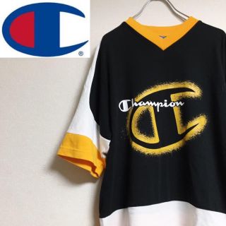 チャンピオン(Champion)の【希少】90Sヴィンテージ Champion 七分袖BigロゴTシャツ Mサイズ(Tシャツ/カットソー(半袖/袖なし))