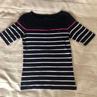 トミーヒルフィガー(TOMMY HILFIGER)のトミーヒルフィガー 5分袖 ストライプ 紺(カットソー(半袖/袖なし))