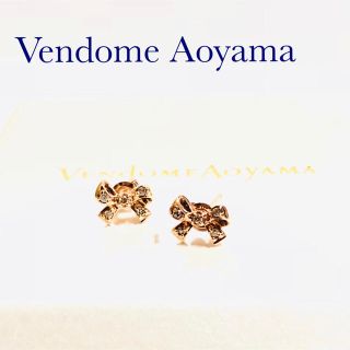 ヴァンドームアオヤマ(Vendome Aoyama)のヴァンドーム 青山 k10PG ダイヤ リボン ピアス 新品同様♡(ピアス)