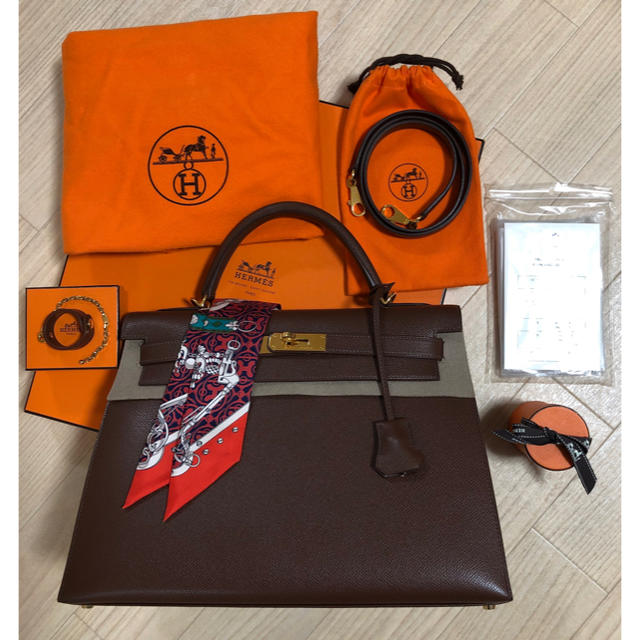 エルメス ケリー32 外縫い 極美品!グローブホルダー&ツイリー& 販売