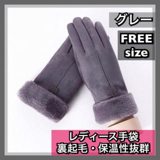 【最終SALE❤️送料無料】冬必需品 レディース裏起毛手袋 グレー FREE(手袋)