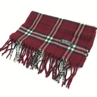 バーバリー(BURBERRY)の【美品】164 バーバリー マフラー ラムウール 100% レッド チェック(マフラー/ショール)