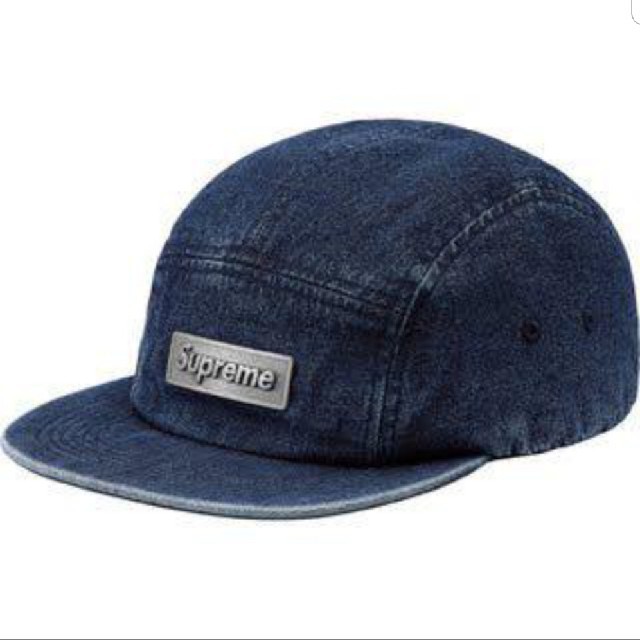 supreme metal plate denim camp cap インディゴ