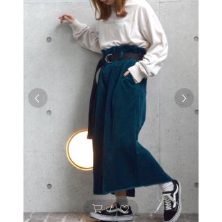 ダブルクローゼット(w closet)のw closet コーデュロイベルト付きウエストギャザースカート ターコイズ(ロングスカート)