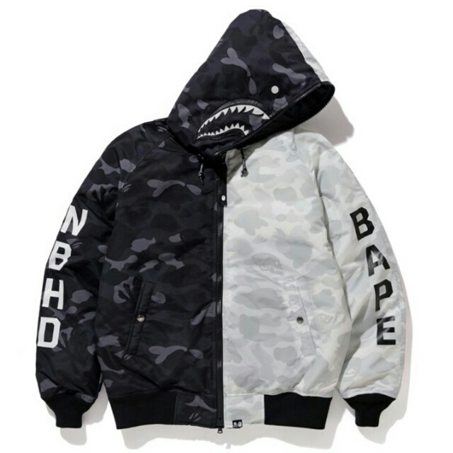 BAPE NBHD CAMO SHARK N2-B DOWN JACKET S