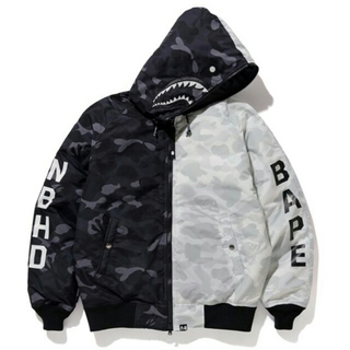 アベイシングエイプ(A BATHING APE)のBAPE NBHD CAMO SHARK N2-B DOWN JACKET S(ダウンジャケット)