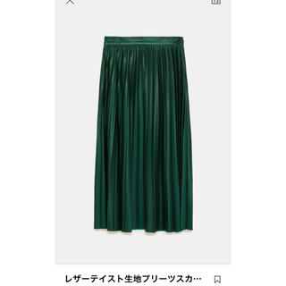 ザラ(ZARA)のZARA 昨年購入 新品 レザー調プリーツスカート グリーン(ひざ丈スカート)