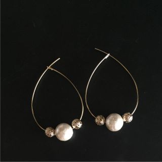 コットンパール フープピアス ハンドメイド(ピアス)