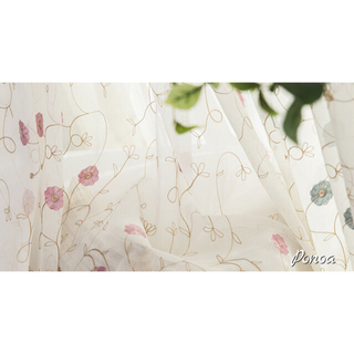 花柄 刺繍 レースカーテン（2枚組）幅100cm×丈178cm ピンク おしゃれ(レースカーテン)