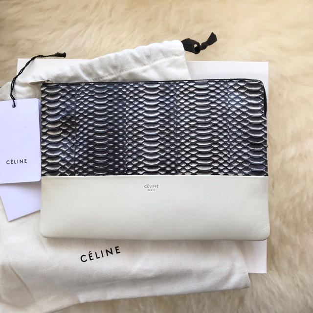 Celine セリーヌ クラッチ バッグ パイソン フィービー 新品オフホワイトブラック素材