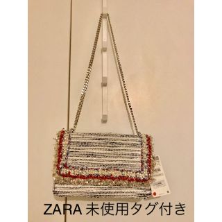 ザラ(ZARA)のZARA ザラ ツイード チェーンショルダーバッグ パール(ショルダーバッグ)