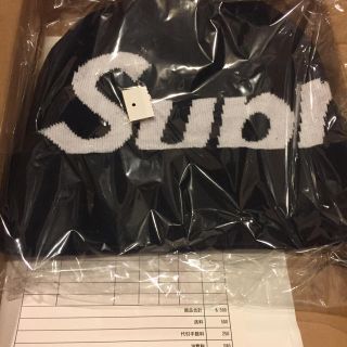 シュプリーム(Supreme)の【黒×白・新品】supreme Big Logo Beanie 17FW ビニー(ニット帽/ビーニー)