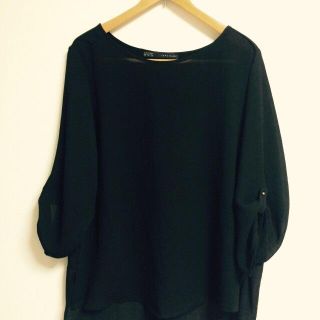 ザラ(ZARA)のZARAシフォンブラウス  ブラック(シャツ/ブラウス(長袖/七分))