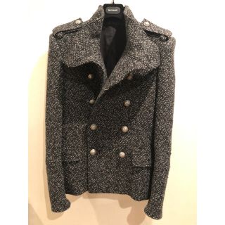 バルマン(BALMAIN)の定価30万 新品 BALMAIN バルマン ナポレオン ツイードコート TOP着(ピーコート)