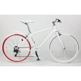 新品★送料無料　クロスバイク　シマノ6段ギア　700×28c　ホワイトレッド(自転車本体)