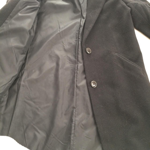 断捨離セール！ ブラック ロングチェスターコート レディースのジャケット/アウター(チェスターコート)の商品写真