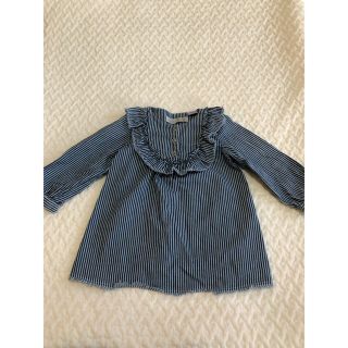 ザラキッズ(ZARA KIDS)のストライプ柄フリルワンピース ブルー(ワンピース)