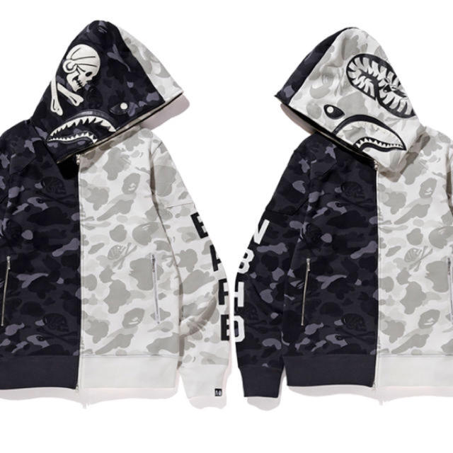 bape nbhd camo shark full zip hoodie