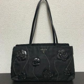 プラダ(PRADA)のプラダ　ハンドバッグ　黒　テスート　フラワーモチーフ  (ハンドバッグ)