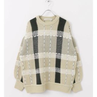 ケービーエフ(KBF)の新品▷KBF＊ハンドステッチチェックニット  BEIGE(ニット/セーター)