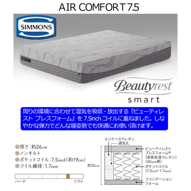 SIMMONS(シモンズ)のみかん様専用 エアコンフォート7.5 インテリア/住まい/日用品のベッド/マットレス(クイーンベッド)の商品写真