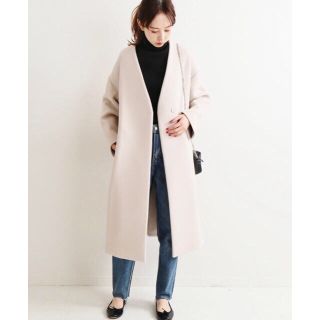 イエナ(IENA)のIENA✨ダブルビーバーVネックノーカラーコート36(ロングコート)