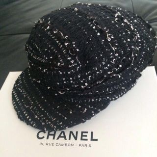 シャネル(CHANEL)のシャネル黒ツイードキャスケット(キャスケット)