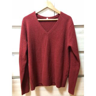 ムジルシリョウヒン(MUJI (無印良品))のヤクウールVネックセーター 婦人L 赤 無印良品(ニット/セーター)