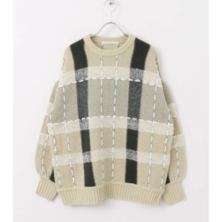 ケービーエフ(KBF)の新品▷KBF＊ハンドステッチチェックニット  BEIGE(ニット/セーター)