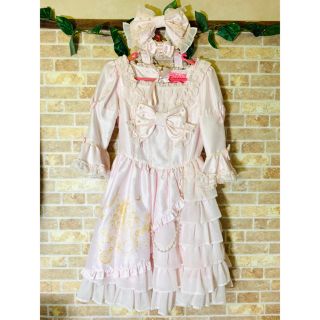 アンジェリックプリティー(Angelic Pretty)のワンピース+カチューシャ+チョーカー プリンセス ドレス ピンク(ひざ丈ワンピース)