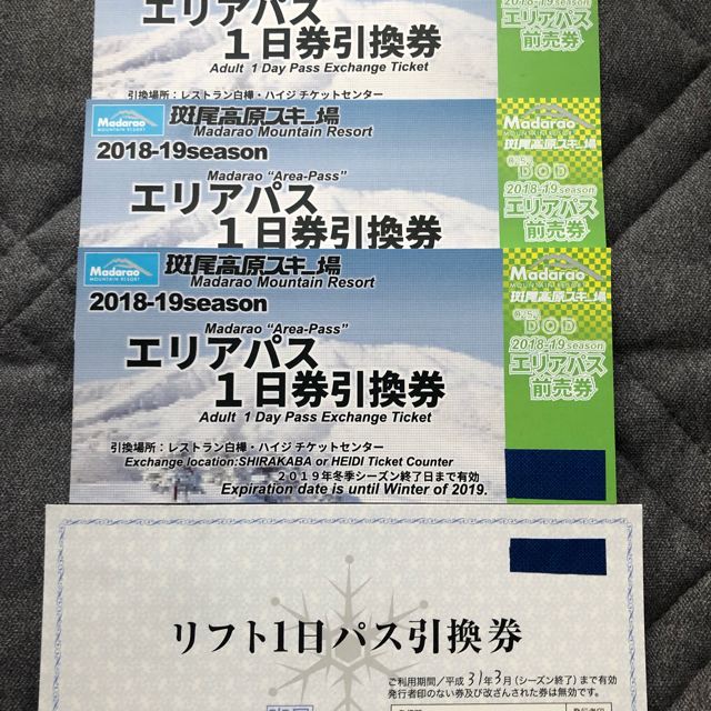 斑尾高原スキー場 リフト 1日券引換券 4枚セット チケットの施設利用券(スキー場)の商品写真