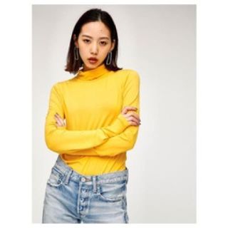 マウジー(moussy)のイエロータートルネックトップス(カットソー(長袖/七分))