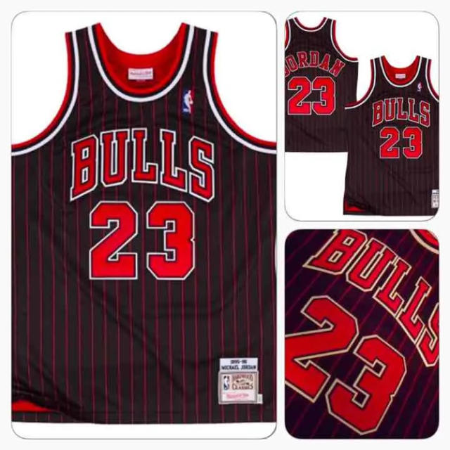 MITCHELL & NESS(ミッチェルアンドネス)のジョーダン 黒x赤ストライプ ジャージ【新品/正規】 メンズのトップス(ジャージ)の商品写真