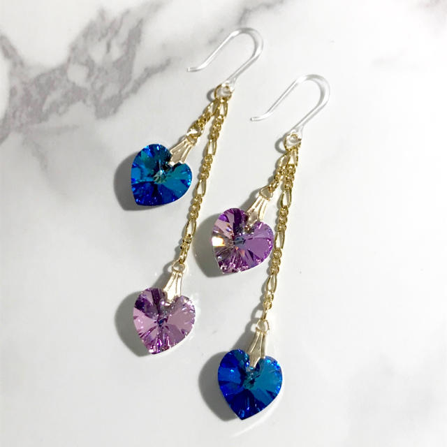 SWAROVSKI(スワロフスキー)の【Swarovski】バミューダブルー×ヴィトレイユライト♡ピアス&イヤリング ハンドメイドのアクセサリー(ピアス)の商品写真