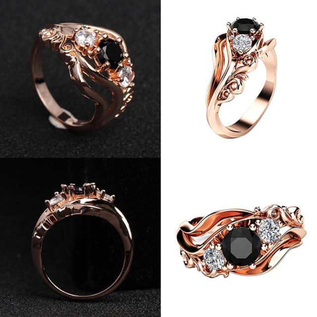 ブラックCzダイヤモンド デザイン リング 【12号】 レディースのアクセサリー(リング(指輪))の商品写真