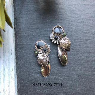 403 silver  flower× leaf earrings(ピアス)