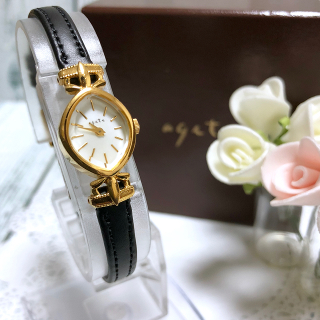 美品】agete アガット silver シルバー 腕時計 ゴールド 革ベルト