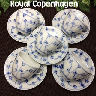 ロイヤルコペンハーゲン(ROYAL COPENHAGEN)のRota様専用！　ブルーフルーテッドプレイン　コーヒーC&S　５客(グラス/カップ)