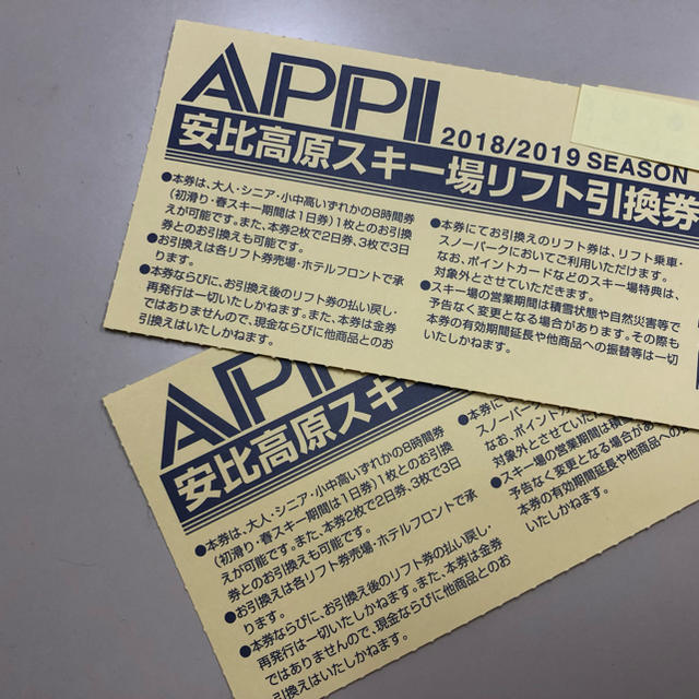 APPI♪安比高原スキー場／リフト引換券2枚♪送料無料 - スキー場