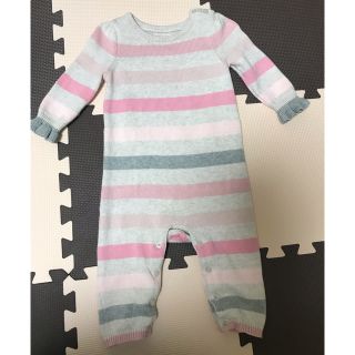 ベビーギャップ(babyGAP)のbabyGAP ニット ストライプ フリルボディオール 6-12m 70(カバーオール)