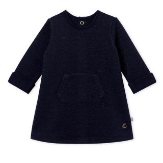 プチバトー(PETIT BATEAU)のぷにこ様専用 プチバトー 36m ラメスウェットワンピース ネイビー(ワンピース)