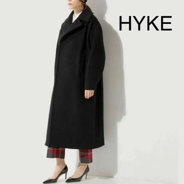 HYKE(ハイク)のHYKE ハイク ロングコート ピーコート 黒 レディースのジャケット/アウター(ロングコート)の商品写真