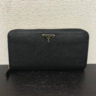 プラダ(PRADA)のプラダ　長財布　サフィアーノ　レザー　黒　ラウンドファスナー(財布)