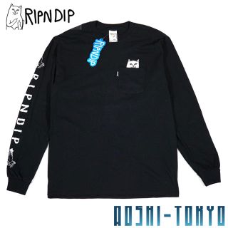 シュプリーム(Supreme)の◆ RIPNDIP Lord Nermal ロングTシャツ /M ブラック(Tシャツ/カットソー(七分/長袖))