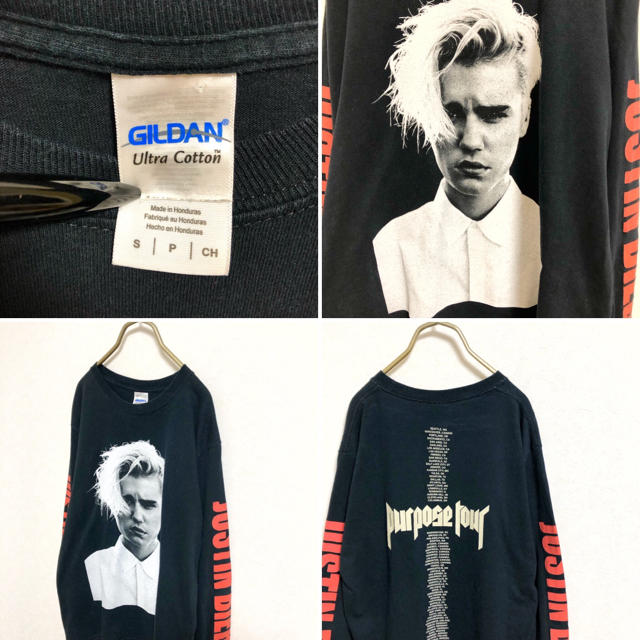 GILDAN(ギルタン)のjustin bieber purpose tour ロンT メンズ S 古着 メンズのトップス(Tシャツ/カットソー(七分/長袖))の商品写真