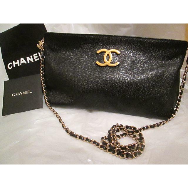 売切　超美品　正規　CHANEL　シャネル黒キャビアスキン3WAYバック大きめ