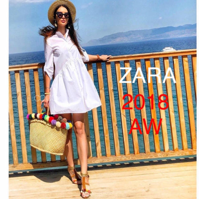ZARA - 新品!ZARA ポプリンワンピース ホワイト 白の通販 by 取引停止