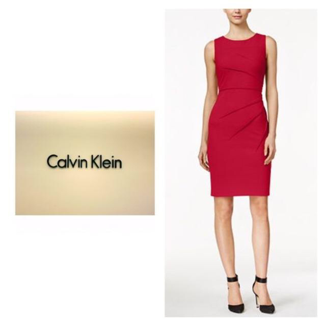 Calvin Klein(カルバンクライン)の新品　カルバンクライン 膝丈ワンピース 通勤ドレス レッド レディースのワンピース(ひざ丈ワンピース)の商品写真